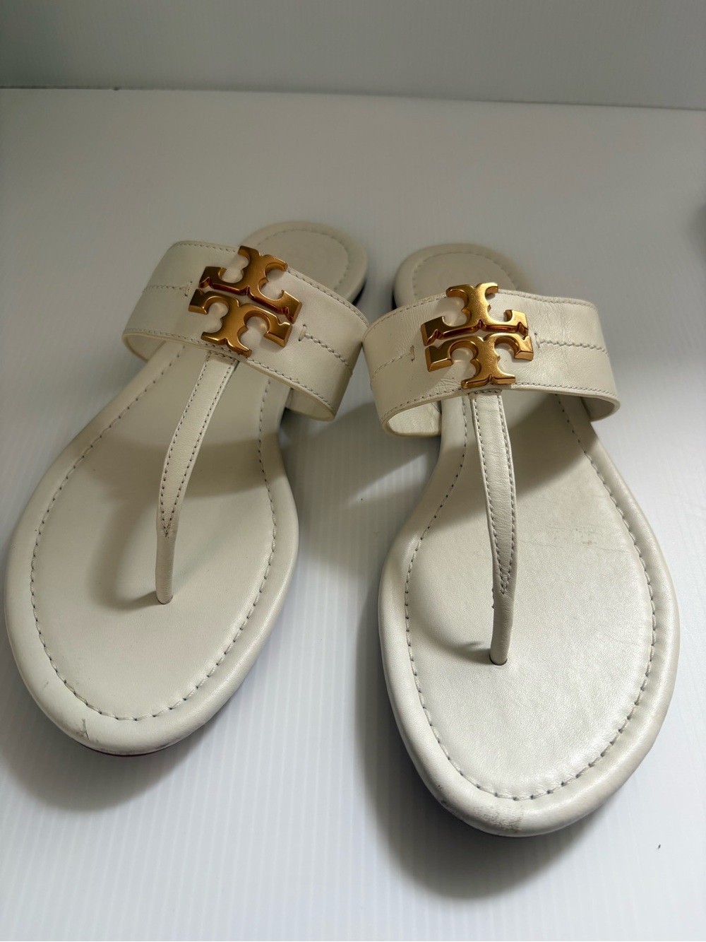 Tory Burch Everly Backless Flat Thong Sandals  White Leather Size 9
